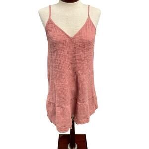 Style Rack Rose Gauze 100% Cotton Sleeveless Tank Short Mini Dress V-Neck Large